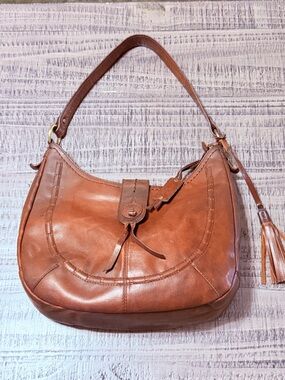 Leather Shoulder Bag in Brown by Dina True